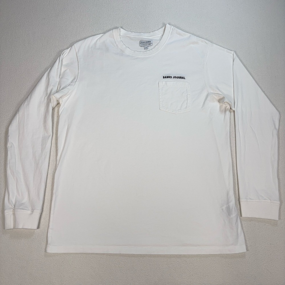 Banks Journal Pocket T-Shirt Men's XL White Organic‎ Cotton Embroidered Spellout